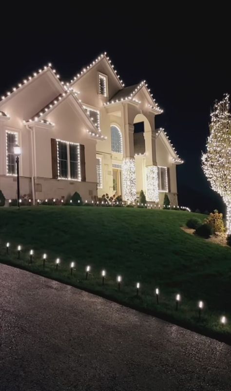 #follow #homes #houses #lifestyle #blogging #blog #blogger Big House Christmas Decor Outside, Two Story House Christmas Lights Outdoor, Christmas Lights On House Exterior Farmhouse, Christmas Lights House Exterior, White Christmas Lights On House, C9 Christmas Lights On House, Classy Christmas Lights On House, Christmas House Outside, Cool White Christmas Lights Outdoor