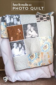 How to make a simple photo memory quilt - cute gift idea Photo Quilts, Picture Quilts, Beginner Quilt Patterns, Beginner Sewing, Beginner Sewing Projects Easy, Memory Quilt, Chevron Quilt, Diy Quilt, Quilting For Beginners