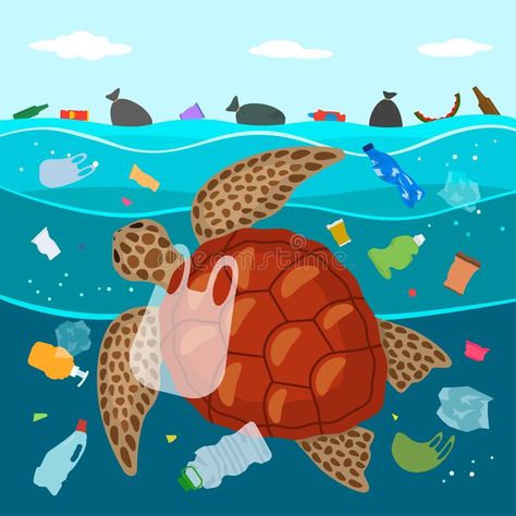 Save The Ocean Art, Ocean Pollution Art, Plastic Illustration, Ecology Illustration, Garbage In The Ocean, Save Earth Drawing, Ecology Art, Earth Day Drawing, Ocean Drawing