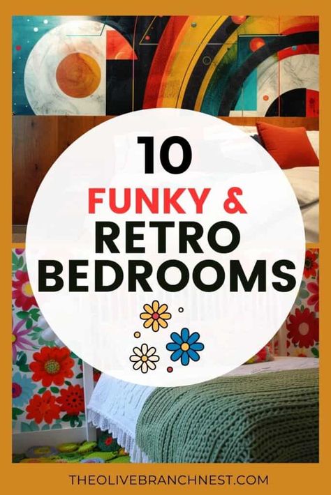 Funky Retro Bedroom Ideas Funky Retro Bedroom, Vintage Room Decor Ideas, 60s Bedroom Decor, Retro Bedroom Ideas, Boho Hippie Home, Dark And Moody Bedroom, Glamorous Home, College House Decor, Geometric Accessories