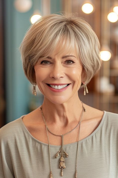 Jaw-length rounded bob cut for women over 60 Neck Length Hair, Haircut Styles For Women, Over 60 Hairstyles, Corte Bob, Chin Length Hair, A Bob, Layered Bob Hairstyles, Short Hair Over 60, Bob Haircuts For Women