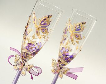 Butterfly Wine Glasses, Purple Quinceanera Theme, Champaign Glasses, Champagne Glasses Wedding, Butterfly Glasses, Wedding Toasting Glasses, Wedding Wine Glasses, Wedding Champagne Glasses, Purple Wedding Theme