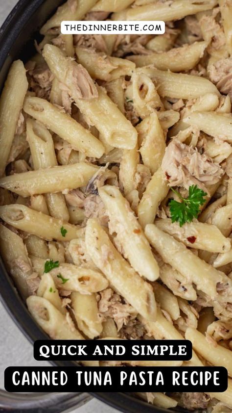 Are you looking for an easy, budget-friendly meal that can be on the table in no time? Look no further! Our Simple Canned Tuna Pasta recipe has you covered. With just five ingredients and minimal prep time, it's the perfect dish for busy weeknights, family get-togethers, or even a meal on-the-go. Say goodbye to boring take-out and hello to a meal that's quick, flavorful, and oh-so satisfying! Tuna Can Recipe Ideas, Tuna Bacon Pasta, Recipes Using Canned Tuna Fish, Quick And Easy Tuna Recipes, Tuna Sweetcorn Pasta, Tuna Noodles Easy, Can Of Tuna Recipes, Tuna Noodle Recipes, One Pot Tuna Pasta