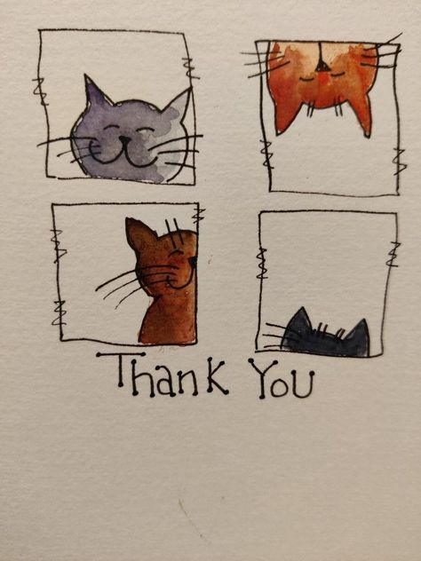 Cat Thank You Card, Watercolor Cat Easy, Festa Rock Roll, Watercolor Birthday Cards, Diy Watercolor Painting, Watercolor Painting Techniques, 수채화 그림, Watercolor Cat, Watercolor Paintings Tutorials