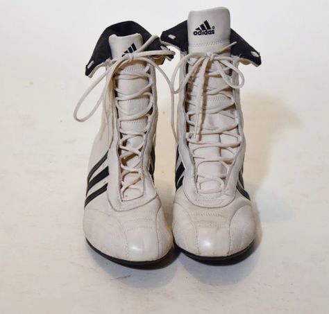 Vintage Adidas High top lace up front wrestling style athletic tennis shoes women's US size 8 Wrestling Shoes Aesthetic, Vintage Running Sneakers, Vintage Athletic Aesthetic, Adidas Vintage Shoes, Cool Tennis Shoes, Vintage Adidas Shoes, Vintage Tennis Shoes, Vintage Running Shoes, Adidas Wrestling Shoes