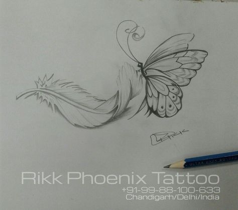 Feather With Butterfly Tattoo Design, Feather Tattoo With Butterflies, Butterfly With Feather Tattoo, Butterfly And Feather Tattoo Ideas, Feather And Butterfly Tattoos For Women, Butterfly Feather Tattoo, Feather And Butterfly Tattoo, Feather Butterfly Tattoo, Unique Butterfly Tattoo Creative