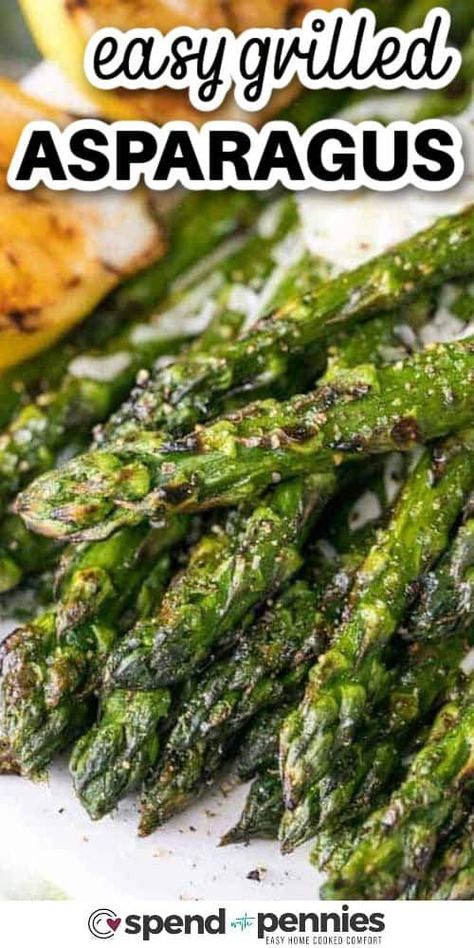 Grilled asparagus turns sweet and tender-crisp with this recipe that's ready in minutes! It pairs perfectly with grilled chicken, salmon, or shrimp, needing just a few ingredients like parmesan, lemon, and olive oil. Whip it up quickly for a delightful side dish. Consider making extra for salads throughout the week! #spendwithpennies #grilledasparagusrecipe #grilledasparagus #recipe Garlic Asparagus, Asparagus Recipes Oven, Barbecued Chicken, Grilled Asparagus Recipes, Asparagus Recipes Baked, Recipes Skillet, Asparagus Recipes, Recipes Oven, Chicken Dish