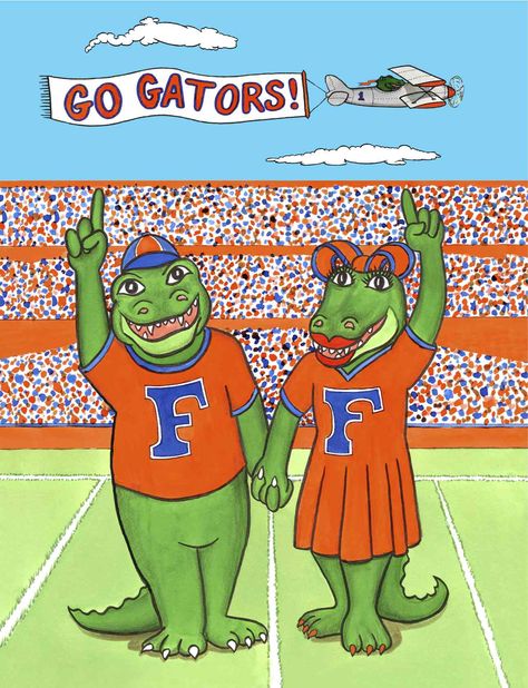 Go Gators Albert And Alberta Gator, Fla Gators, Gator Party, Best Team Names, Uf Gator, Gator Football, Uf Gators, Chomp Chomp, Gators Football