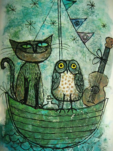 Cat + Owl. Martin Provensen, Alice Martin, The Owl And The Pussycat, Owl And The Pussycat, Roger Duvoisin, Charley Harper, Picture Books Illustration, Children's Picture Books, Owl Art