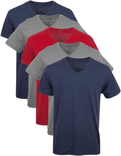 Gildan Men's V-Neck T-Shirts Multipack, Navy/Charcoal/Cardinal Red (5 Pack), Small | Amazon.com V Neck T Shirts, Best Stretches, Sport Style, Closet Space, Collar Designs, Consumer Products, Keep Your Cool, Clothing Store, Moisture Wicking