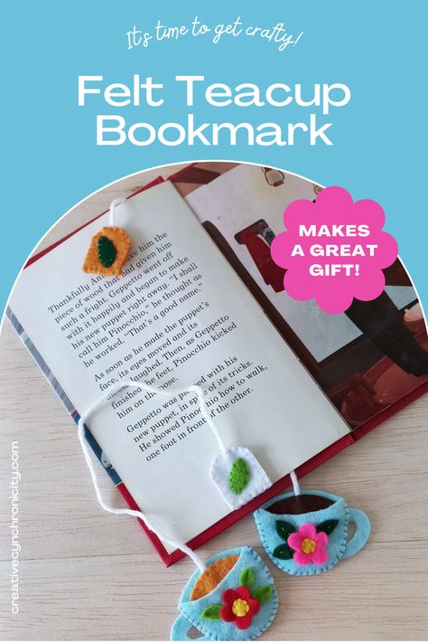 This felt teacup bookmark is so easy to make and is the perfect gift for bookworms and tea lovers alike! You only need a few supplies to make it and can even make use of felt scraps that are left over from other craft projects. Teacup Bookmark, Cottagecore Crafts, Felt Scraps, Bookmark Diy, Leaf Cutout, Felt Bookmark, Diy Sewing Gifts, Gifts For Bookworms, Tea Lovers