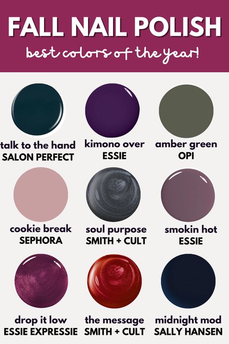 My Favorite Fall Nail Polish Colors - Love and Marriage Autumn Nail Polish Colors, Nail Color Combinations Ideas, Fall Nails Opi Gel, Fall Nail Gel Colors, Fall/winter Nail Colors, Fall Pedicure Colors Toenails, Fall Pedicure Colors, Late Summer Early Fall Nails, Fall Nail Colours