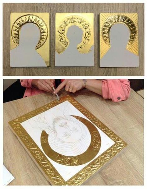 Metal Embossing Art, Mother Mary Images, Paint Icon, Gold Leaf Art, Byzantine Art, Gold Leaf Painting, Learn Art, Catholic Art, Orthodox Icons