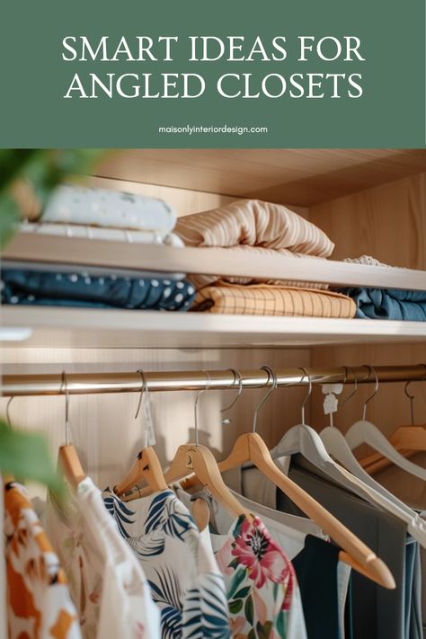 Transform your awkward angled closet into a stylish and functional space with these smart design solutions! Explore storage-friendly galley and corner closet ideas that work wonders in tight dimensions. From clever shelving to utilize every inch of available space to unique organizers for hard-to-reach areas, design your home beautifully while maximizing storage potential. Whether you’re working with a compact bedroom or a funky hallway closet, these ideas will help you create a space that is both organized and visually appealing. Closet Crawl Space Ideas, Expanding Closet Space, Corner Closet Storage, Angle Closet Ideas, Small Sloped Closet Ideas, Bedroom Reach In Closet Ideas, Odd Shaped Closet Ideas, Angled Doorway Ideas, Odd Shaped Closet Organization Ideas