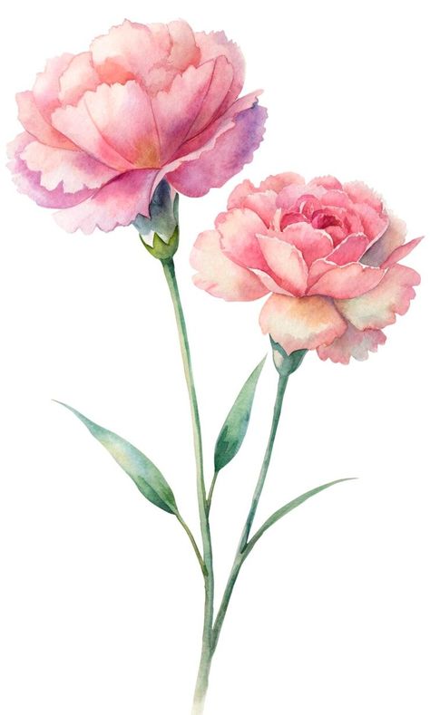 Premium PSD | A watercolor drawing of carnation flowers in portrait mode Carnation Flower Illustration, Carnation Drawing, Lisianthus Flower, Carnation Flowers, Pencil Portrait Drawing, Flower Art Drawing, Painting Demo, Watercolour Inspiration, Flower Sketches