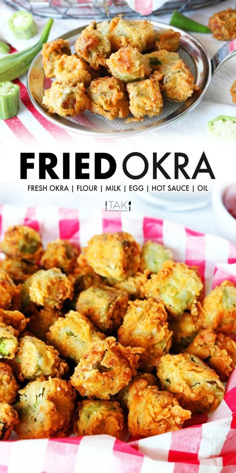 Easy Fried Okra, Ingredients Substitutions, Fried Okra Recipe, Southern Sides, Fresh Okra, Okra Fries, Okra Recipe, Southern Side Dishes, Fried Okra