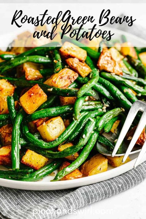 Roasted Green Beans And Potatoes, Roasted Potatoes And Broccoli, Roasted Potatoes And Green Beans, Pan Potatoes, April Recipes, Seasoned Green Beans, Potatoes And Broccoli, Mashed Red Potatoes, Beans And Potatoes