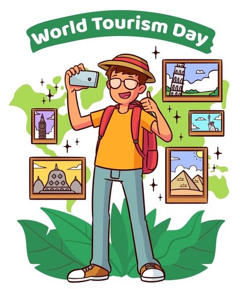 Tourism Poster Drawing, World Tourism Day Drawing, World Tourism Day, Animal Line Drawings, Camera Drawing, Tourism Day, Tourism Poster, Tourist Sites, Preschool Art Activities