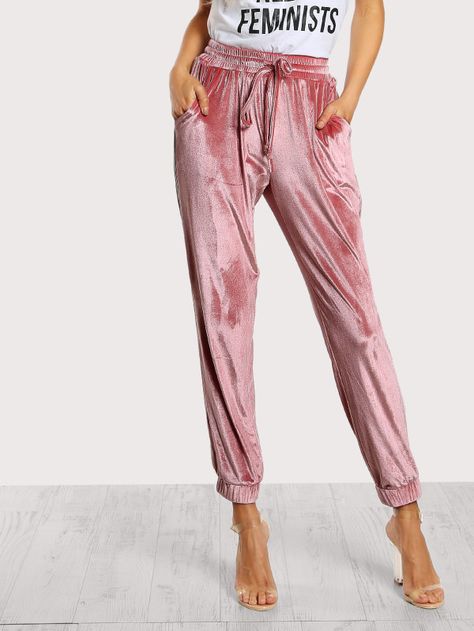 Shop Shirred Waist Velvet Sweatpants online. SheIn offers Shirred Waist Velvet Sweatpants & more to fit your fashionable needs. Velvet Sweatpants Outfit, Velvet Loungewear, Velvet Sweatpants, Sweatpants Outfit Ideas, Women Sweatpants, Shabby Chic Clothes, Loungewear Outfits, Velvet Fashion, Pajama Set Women