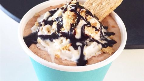 Campfire S'Mores Latte I "This is amazing! I didn't have marshmallow topping, so I melted some and mixed in in, perfect." Smores Latte, Campfire Smores, Campfire S'mores, Latte Recipe, Ice Cream Toppings, Milk Chocolate Chips, Warm Milk, Graham Cracker Crumbs, Food Humor