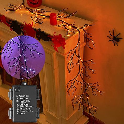 AmazonSmile: BAOLITVINE Lighted Halloween Garland Battery Operated with 8 Functions 6FT 120 Bi-Color Fairy Lights, Black Garland with Lights for Fall Halloween Party Decoration : Home & Kitchen Outdoor Halloween Party Decorations, Fall Halloween Party, Black Garland, Garland With Lights, Halloween Living Room, Halloween Party Decoration, Halloween Fairy, Halloween Garland, Elegant Halloween