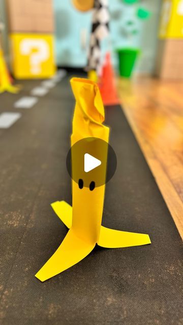 Mario Kart Birthday Decorations, Diy Mario Banana Peel, Diy Mario Kart Decorations, Mario Turtle Shell Diy, Mario Banana Peel Diy, Mario Tunnel Diy, Mario Kart Banana Peel, Mario Banana, Mario Banana Peel