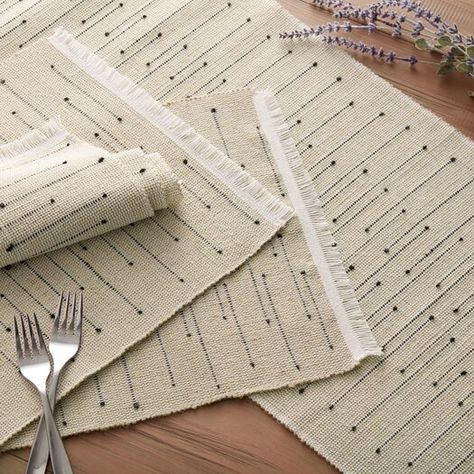 Arusha Black Dot Table Linen Collection by World Market Modern Placemats, Placemats Patterns, Arusha, Linen Collection, Runners World, Cost Plus World Market, Towel Pattern, Shopping World, Table Linen