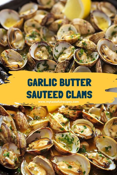 Elevate your seafood game with garlic butter sautéed clams, bursting with rich, savory flavors. Finished with fresh herbs for an extra touch of brightness, these clams make a perfect dish for any seafood lover looking to impress. Mussels Recipe, Lobster Bisque, Clam Recipes, Shrimp Cocktail, Fish Tacos, Seafood Dishes, Garlic Butter, Fish And Seafood, Weeknight Meals