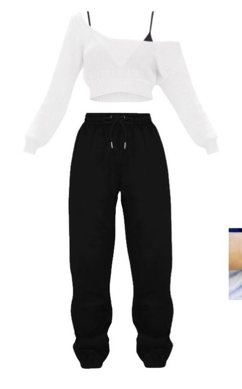 Cute Outfits Sporty Casual, Lazy Clothes Aesthetic, Dance Class Outfit Casual, How To Draw Sweatpants, Black Sweat Pants Outfit Casual, Sweatpants Drawing, Outfits Con Pans, Sweat Pants Outfit, Black Crop Top Outfit