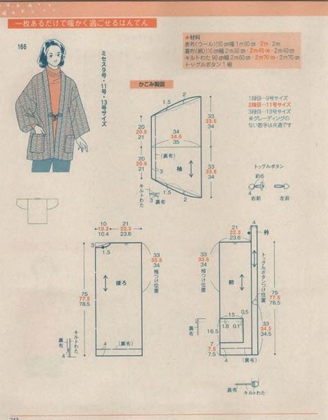 Kimono Jacket Free Pattern, Hanten Pattern Free Sewing, Kimono Shirt Pattern, Kimono Coat Pattern, Haori Pattern, Kimono Sewing Pattern, Ropa Upcycling, Diy Kimono, Tunic Sewing Patterns