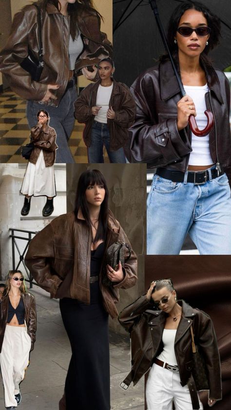 Leather Jacket Outfit Winter, Brown Leather Jacket Outfit, November Outfits, London Outfit, Outfit Inspo Casual, Pinterest Outfits, Brown Leather Jacket, Casual Street Style, Lookbook Outfits