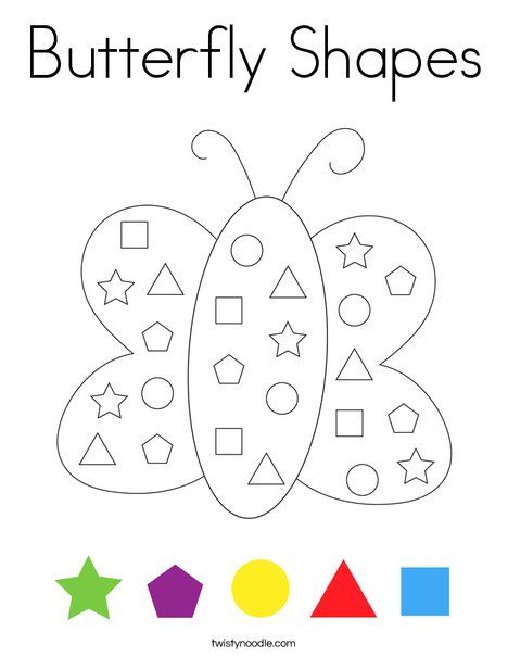 Butterfly Shapes Coloring Page - Twisty Noodle Butterfly Shapes, Shape Coloring Pages, Twisty Noodle, Childcare Activities, Shapes Activities, Shapes For Kids, Boom Boom, Preschool Math, Preschool Ideas