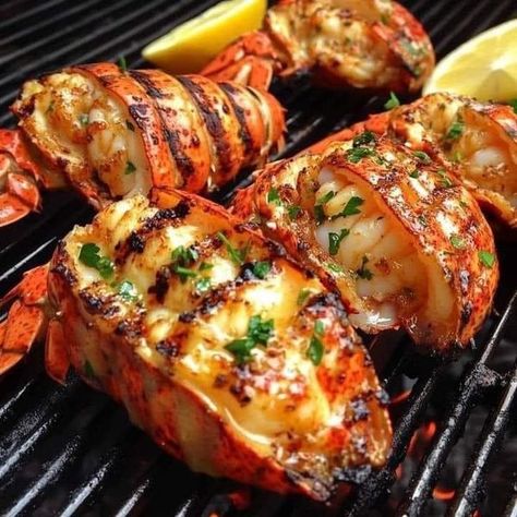 Paula Deen Group | Grilled Lobster and Shrimp | Facebook Lobster And Shrimp, Lobster Thermidor, Steak And Lobster, Lobster Recipes Tail, Grilled Lobster, Grandma's Recipes, Rare Steak, Scary Dogs, Lobster Recipes