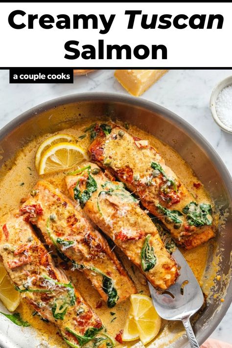 Creamy Tuscan Salmon – A Couple Cooks The Best Salmon Recipe Ever, Best Ever Salmon Recipe, Creamy Tuscan Salmon, Tuscan Salmon Recipe, Tuscan Salmon, Vegan Brunch Recipes, Best Salmon Recipe, Best Fish Recipes, Best Salmon