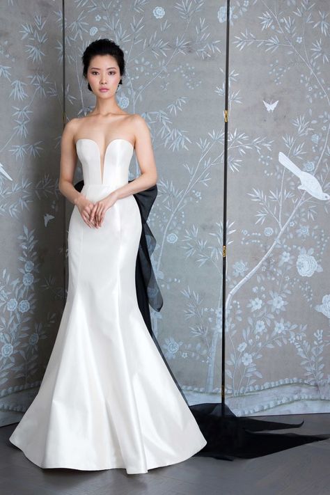 Romona Keveza Bridal, Romona Keveza Wedding Dresses, Wedding Dresses Taffeta, Sheath Wedding Dress Lace, Romona Keveza, Organza Bow, Bridal Atelier, Long Sleeve Wedding Dress, Trumpet Wedding Dress