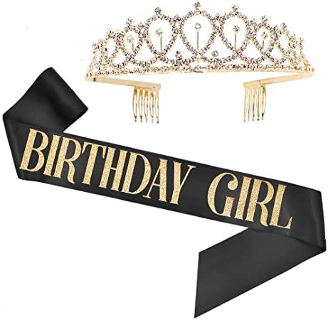 Fun Party Favors, Sweet Sixteen Birthday Party Ideas, Birthday Decorations At Home, Birthday Party Accessories, Birthday Tiara, Birthday Sash, Bday Party Theme, Woman Birthday Party, Gold Birthday Party