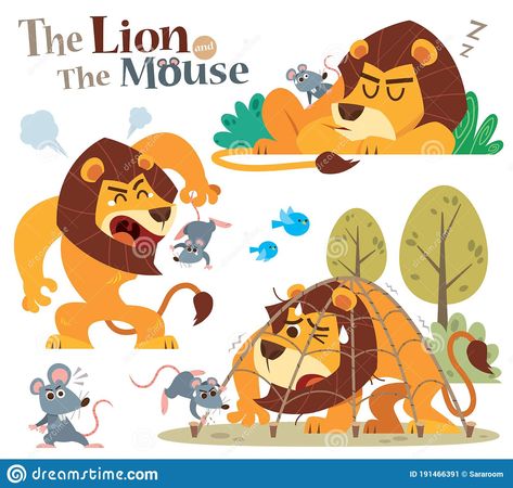 The Lion And The Mouse, Lion And The Mouse, Short Moral Stories, Mouse Illustration, Mouse Pictures, Moral Stories For Kids, Lion Illustration, Story Drawing, Mouse Drawing