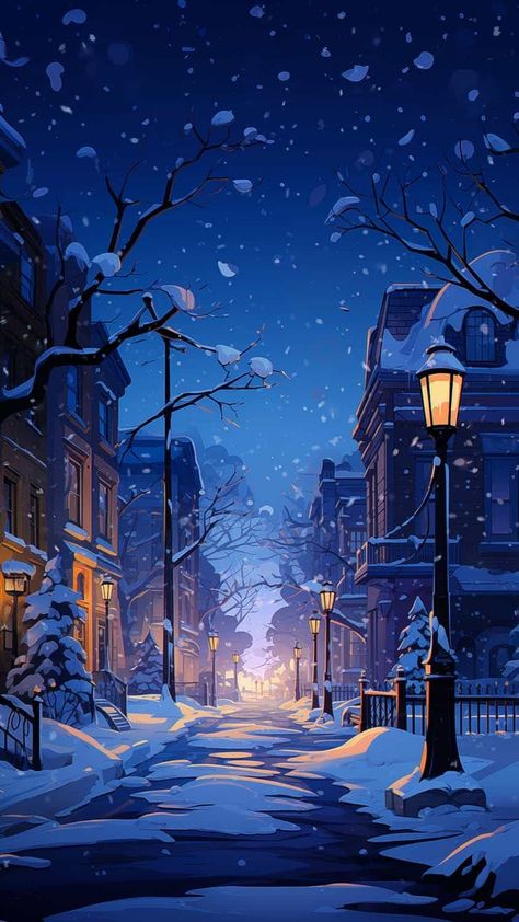 Snowfall Street iPhone Wallpaper - iPhone Wallpapers Winter Wallpaper, Winter Scenery, Cool Wallpapers Art, Fantasy Art Landscapes, Winter Pictures, 판타지 아트, Dreamy Art, Anime Scenery Wallpaper, Landscape Wallpaper