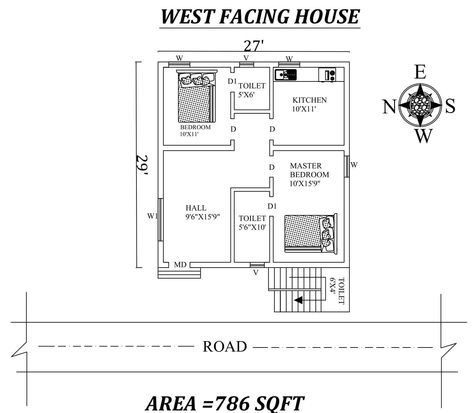 West Facing House Plan, Vastu Plan, 500 Sq Ft House, 3 Bedroom Home Floor Plans, House Vastu, West Facing House, North Facing House, Vastu House, Detail Drawing