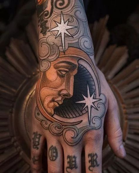 Hermes Tattoo, Traditional Hand Tattoo, Celestial Tattoo, Tattoo Magazine, Cloud Tattoo, Traditional Tattoo Design, Tattoo Style Drawings, Dark Art Tattoo, Hand Tattoos For Guys