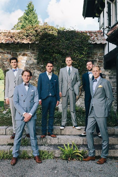 Groomsmen mix matched suits   Not these colors or styles, bug this l Art Deco Wedding Mens Suits, Gatsby Groom, Vintage Groomsmen, Vintage Wedding Groom, Groomsmen Colours, Wedding Dresses Vintage 20s, Wedding Gatsby, 1920s Jazz, 1930s Wedding