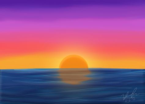 Beach Sunset Drawing Easy, Sunset Drawing Easy, Paint Beginner, Seascape Drawing, Sunset Painting Easy, Beach Sunset Painting, Sunset Canvas Painting, Sea Drawing, Paintings Easy