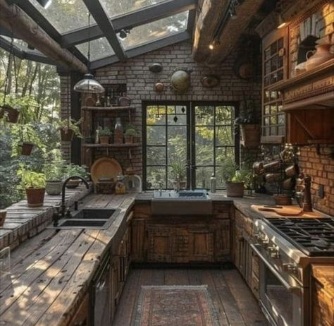 Fantastic Architecture, Dome Greenhouse, Cabin Kitchen, Loft Kitchen, Shop Garage, Rustic Kitchen Design, Dream House Rooms, Fantasy House, Cabin Ideas