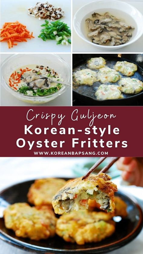 Crispy Guljeon (Korean-style Oyster Fritters) Zucchini Chili, Oyster Recipe, Asian Potluck, French Lentil Soup, Korean Bapsang, Trip To Korea, Cooked Oysters, Orange Bell Pepper, Asian Noodle Dishes