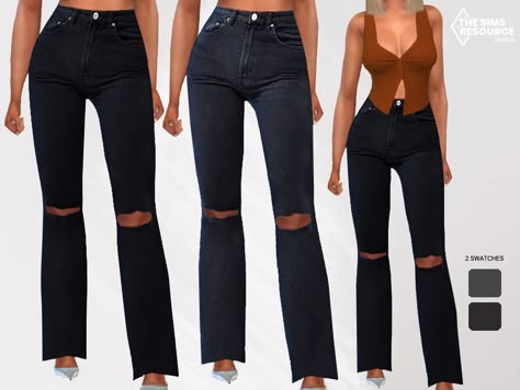 The Sims Resource - New Style High Waisted Ripped Mom Jeans Sims4 Cc Clothing Female Pants, Definition Of Mom, Mods Sims 4, Cc Clothing, Sims 4 Cc Hair, Sims 4 Tsr, Sims Clothes, The Sims 4 Pc, Cc Mods