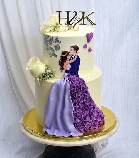 Engagement Cake Images, Wedding Cake Videos, Anniversary Cake Designs, Barbie Doll Cakes, Fondant Cake Designs, Bear Cake Topper, Cake Cafe, Purple Wedding Cakes, Christmas Cake Designs