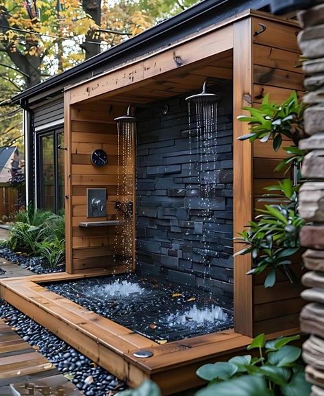 Outdoor Bathroom Design, Garden Shower, Outdoor Bath, Outdoor Bathrooms, Outdoor Decor Backyard, Backyard Makeover, Dream Backyard, Backyard Patio Designs, Outdoor Shower