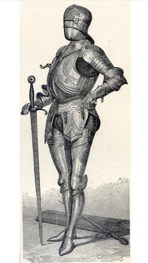 Medieval Armor Illustration, Vintage Knight Illustration, Armor Painting, Knight Tattoo, Warriors Illustration, Medieval Drawings, Medieval Artwork, Historical Armor, Knight Armor