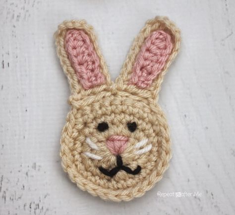 Repeat Crafter Me: October 2014 Crochet Rabbit Applique, R Is For Rabbit, Rabbit Applique, Rabbit Face, Rabbit Crochet, Repeat Crafter Me, Crochet Decrease, Crochet Rabbit, Easter Crochet