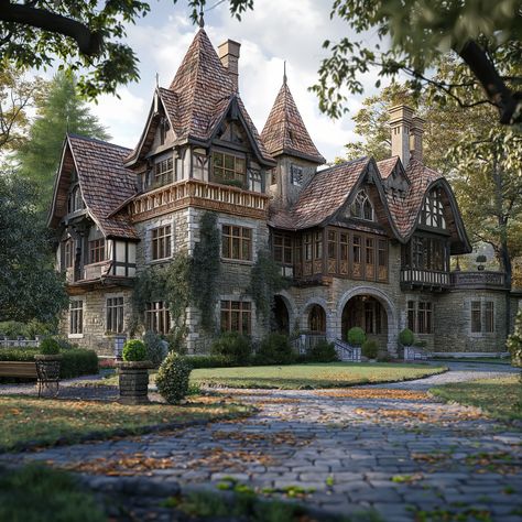 Discover the Elegance of Our Gothic Manor 🏰✨ A Church-Inspired Architectural Marvel. #LuxuryEstate #GothicDesign #ElegantLiving Tudor Manor House, Different Architecture Styles, Victorian Stone House, Gothic Manor Floor Plans, Victorian Manor Exterior, English Manor Floor Plan, Romanian Mansion, Gothic Manor Exterior, Gothic Mansion Exterior